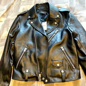 Black leather Coach jacket. Never warn. Brand new